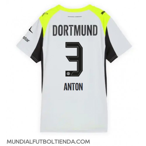 Camiseta Borussia Dortmund Waldemar Anton #3 Segunda Equipación Replica 2025-26 para mujer mangas cortas